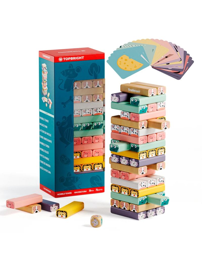 TopBright Torre de Madeira Jenga Animais