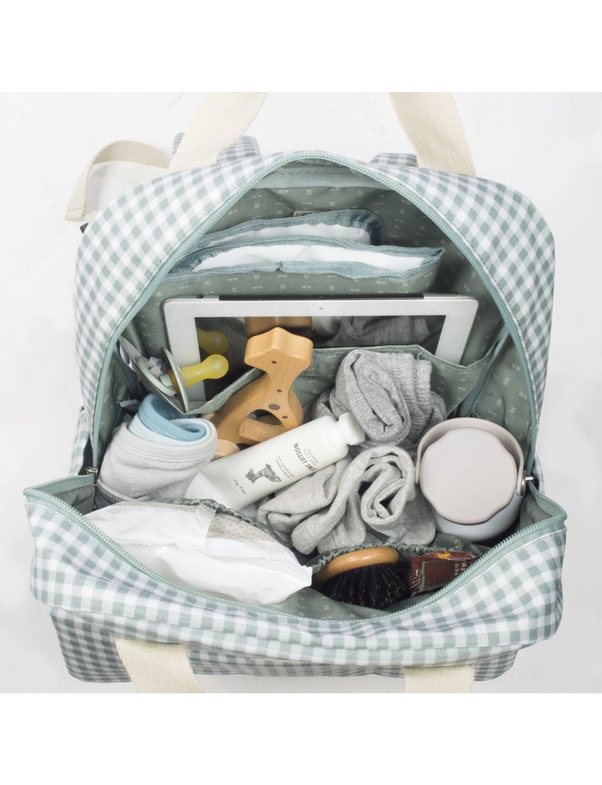 MOCHILA DE MATERNIDADE I LOVE VICHY GREEN